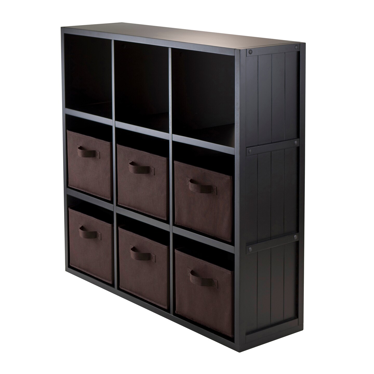 Contemporary Home Living 40&#x22; Black Elegant Timothy 7-PC Rectangular Storage Shelf with 6 Foldable Fabric Basket