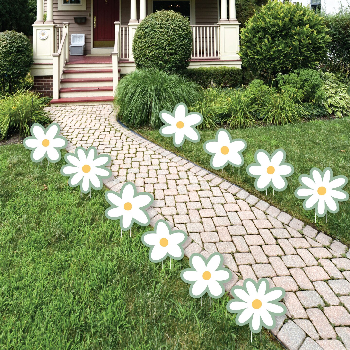 Big Dot of Happiness Sage Green Daisy Flowers - Lawn Decorations - Outdoor Floral Party Yard Decorations - 10 Piece