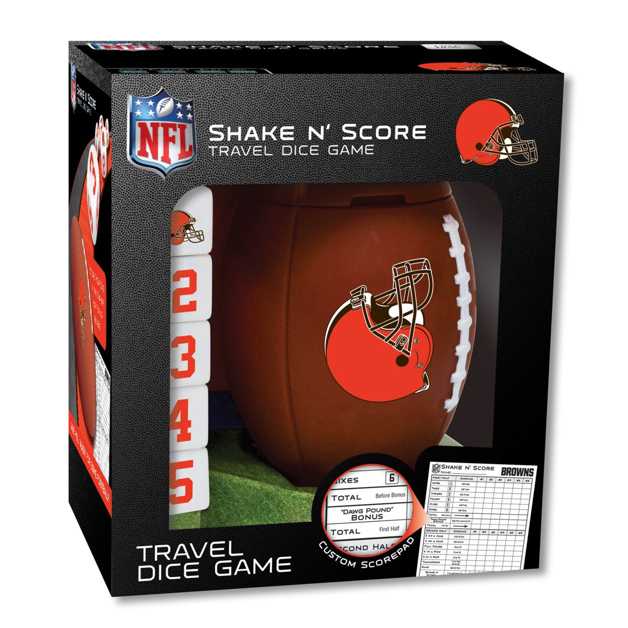 Masterpieces   Officially Licensed NFL Cleveland Browns Shake N&#x27; Score Dice Game for Age 6 and Up