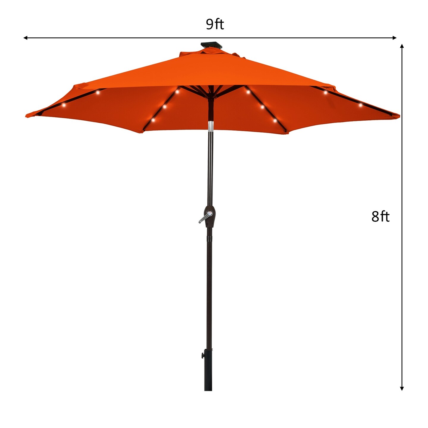 9 Feet Solar LED Lighted Patio Market Umbrella Tilt Adjustment Crank Lift