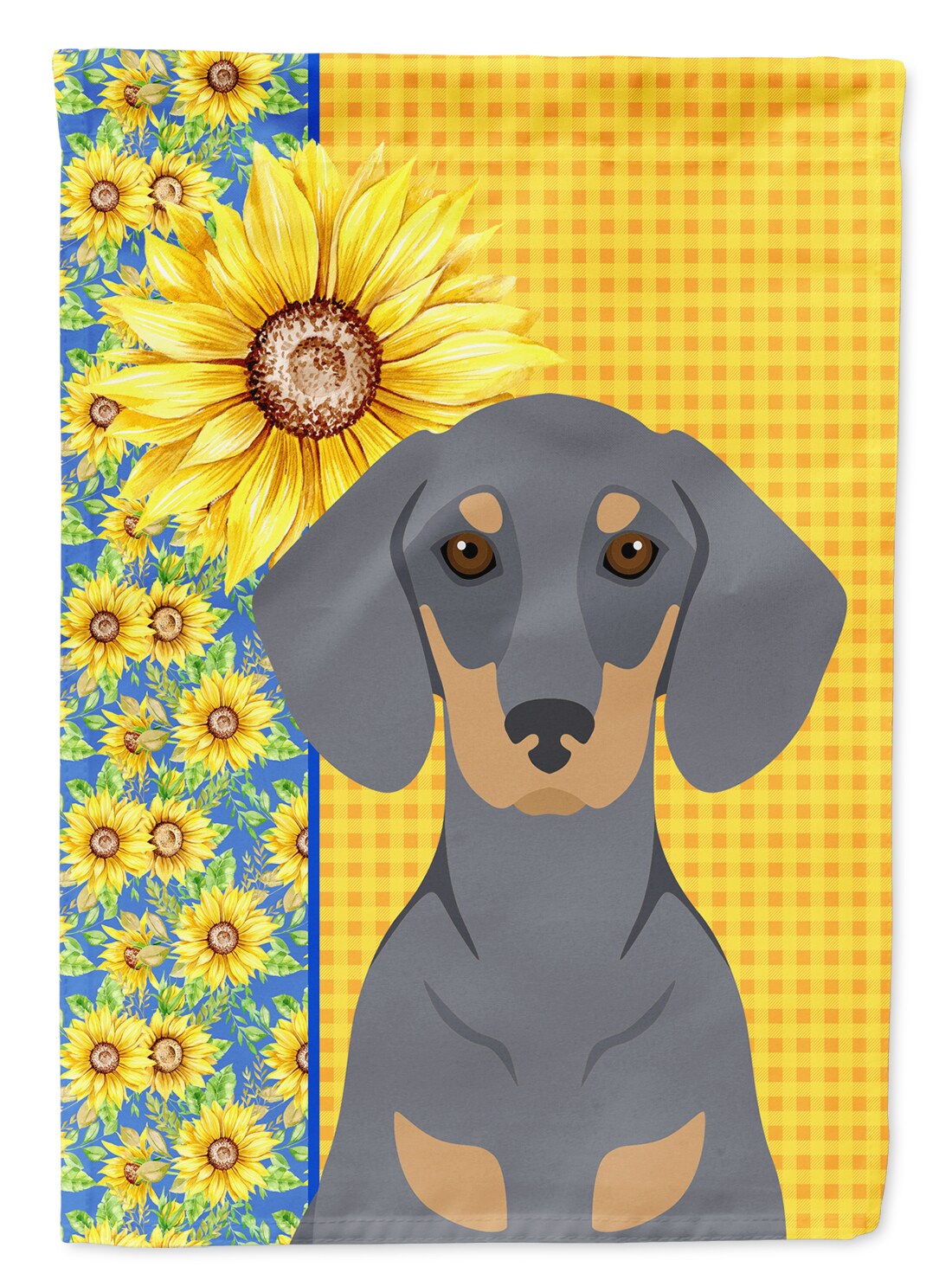 Caroline&#x27;s Treasures Summer Sunflowers Blue and Tan Dachshund Flag Canvas House Size