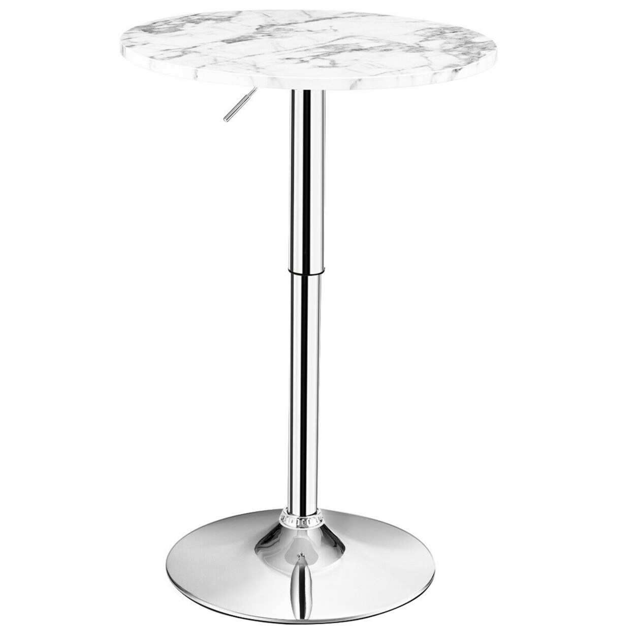 Round Pub Table Height Adjustable Bistro Bar Table 360-Degree Swivel W/Faux Marble Top