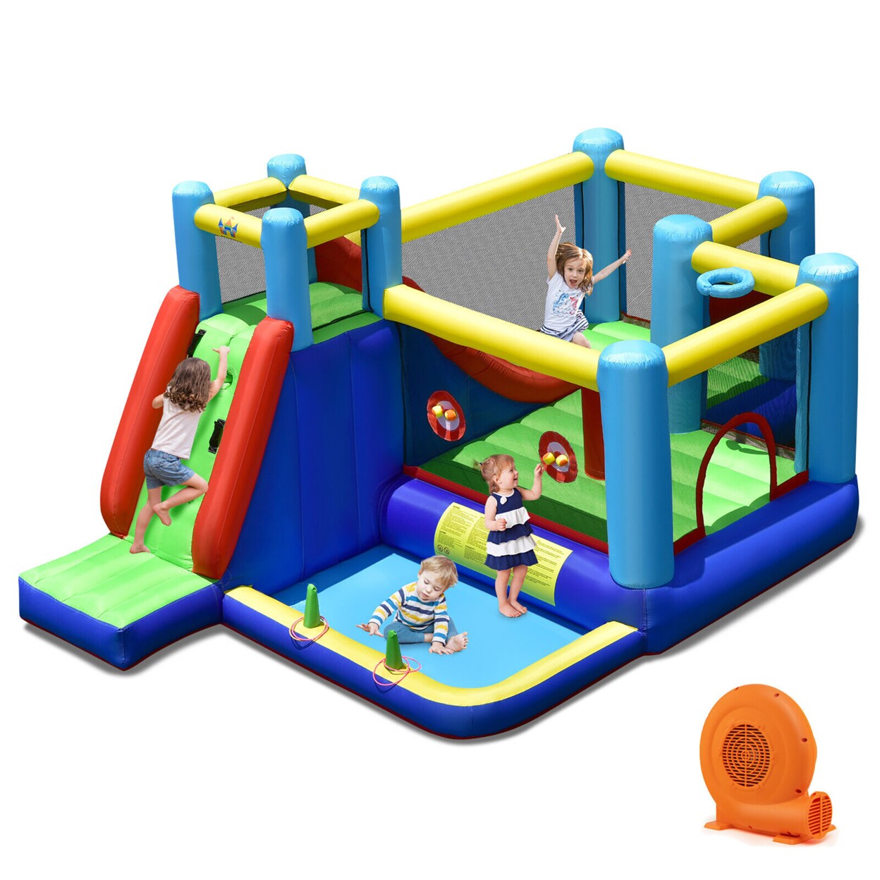 Inflatable Bounce House 8-In-1 Kids Inflatable Slide Bouncer (With 680W Blower)