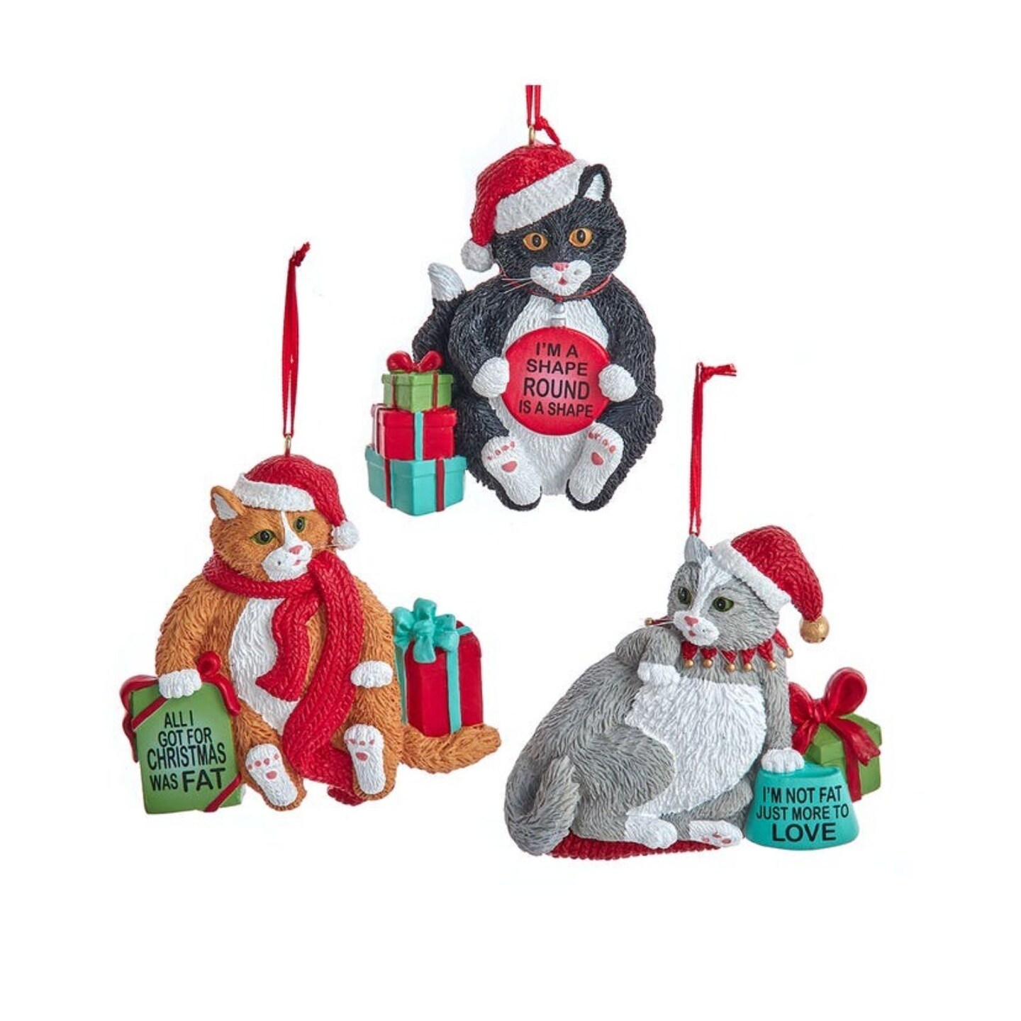 KSA Club Pack of 12 Multicolor Assorted Fat Cat Christmas Ornaments 3.5&#x22;