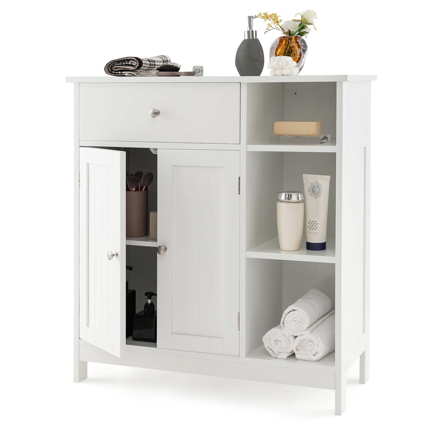 Costway Bathroom Floor Cabinet Freestanding Kitchen Cupboard Storage Organizer with Drawer