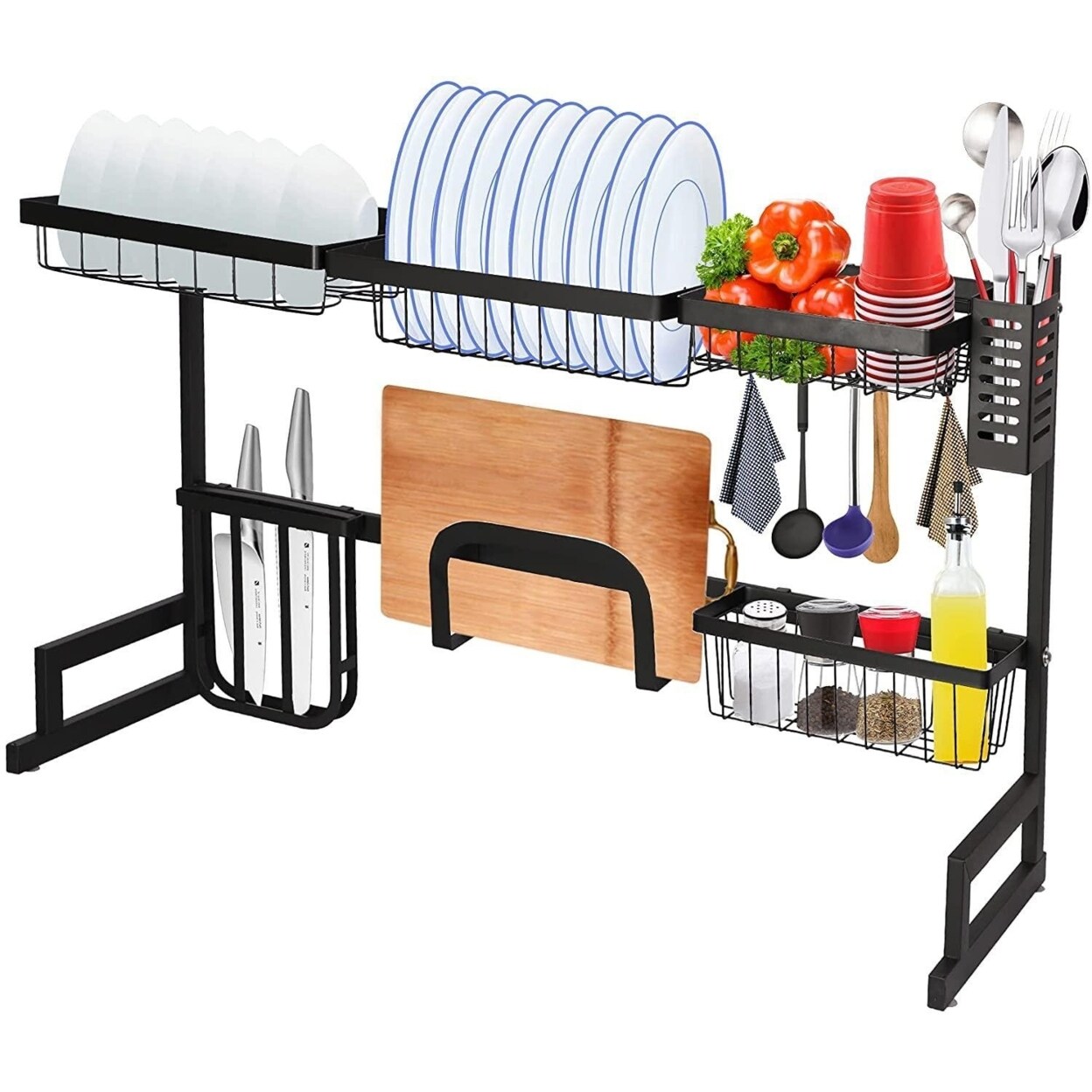 Large Black Kitchen Sink Organizer Rack For Countertop, Dishware,  Multifunctional Drainer, Top Of Sink, Drain Rack