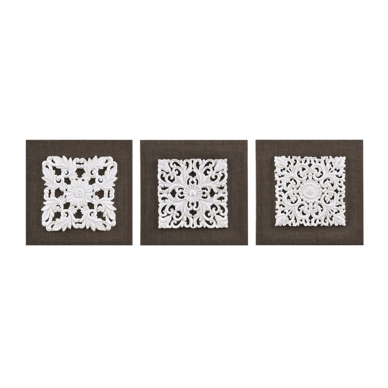 Madison Park White Mandala Trinity 3D Embellished Linen Canvas 3 Piece Wall Art White/Brown