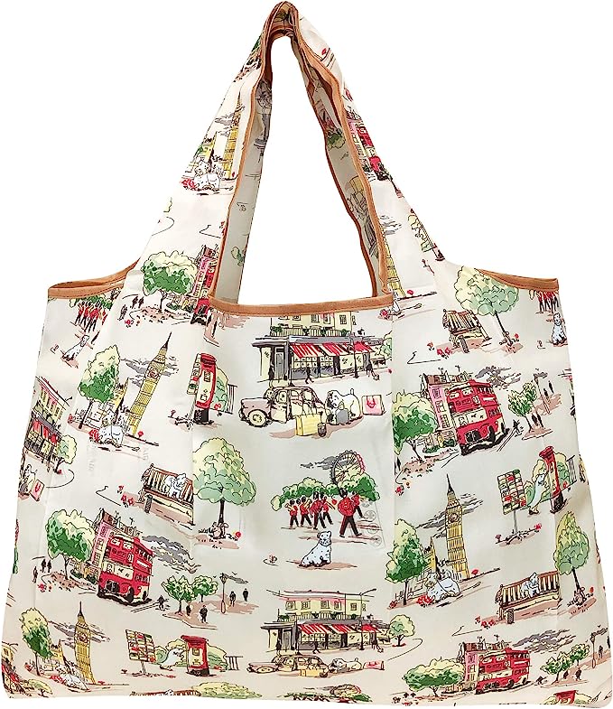 Wrapables Large Foldable Tote Nylon Reusable Grocery Bag, 3 Pack