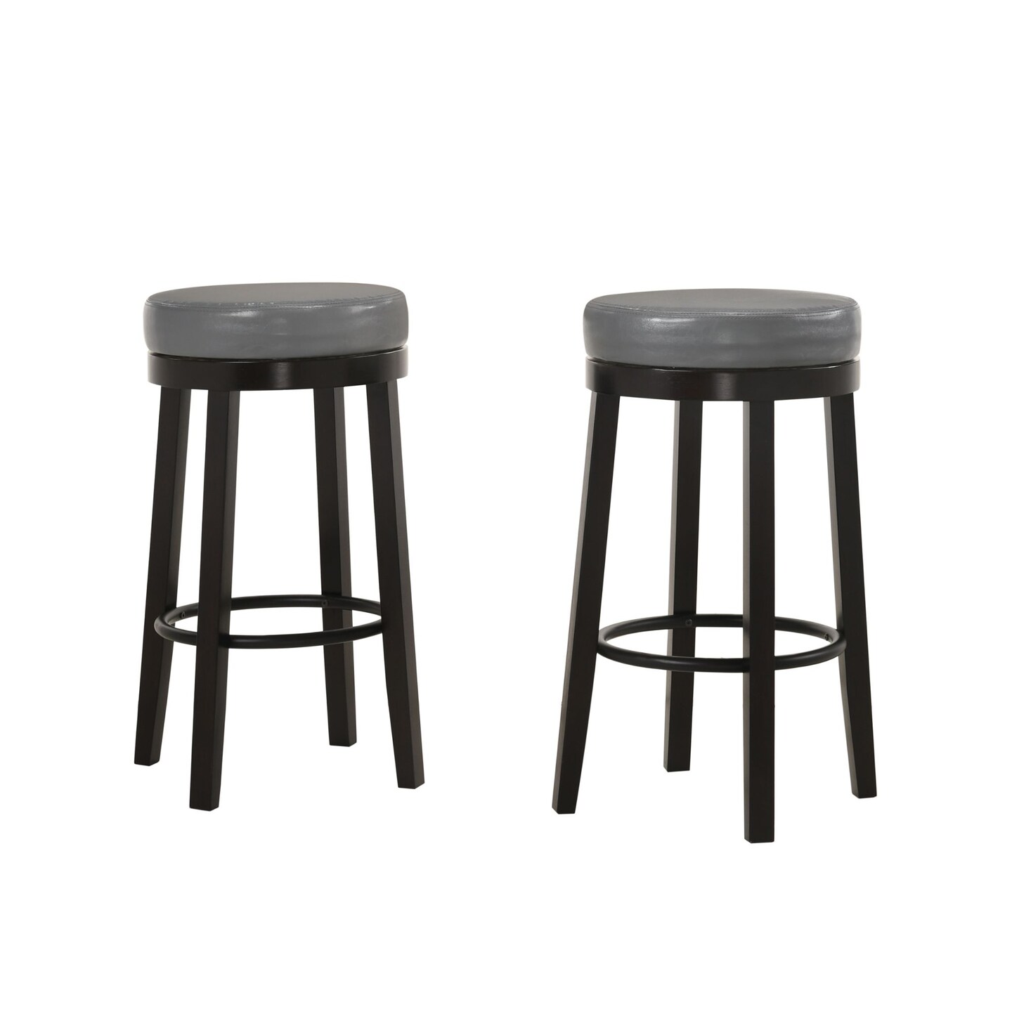 Contemporary Home Living Set of 2 Gray and Brown Round Bar Stools with Swivel Seat 30&#x22;