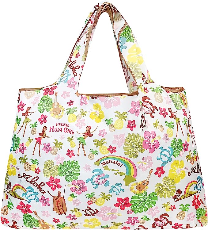 Wrapables Large Foldable Tote Nylon Reusable Grocery Bags, 5 Pack