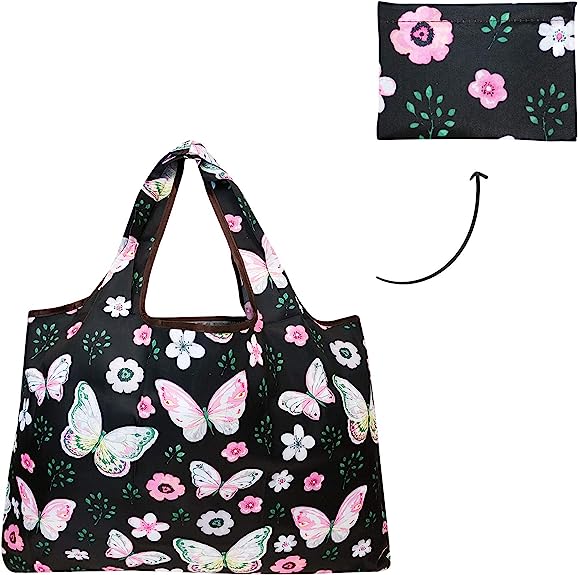 Wrapables Large Foldable Tote Nylon Reusable Grocery Bag, 3 Pack