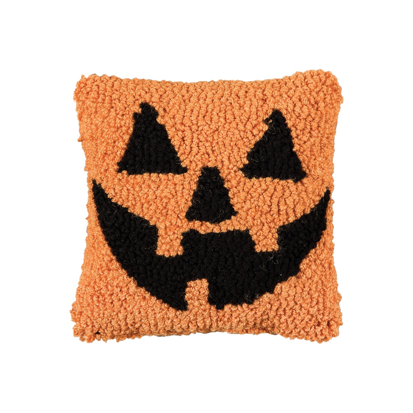 Smiling Jack O' Lantern Small Petite Hooked Halloween Accent Pillow 8" x 8"