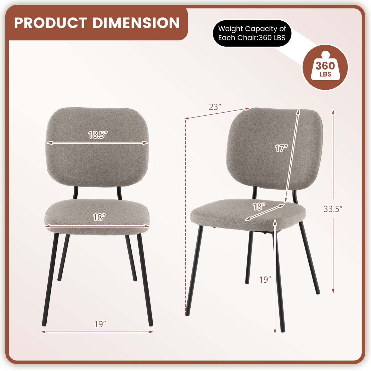 Costway Set of 2 Modern Fabric Dining Chairs Padded Kitchen Armless Accent Chair Grey/Orange