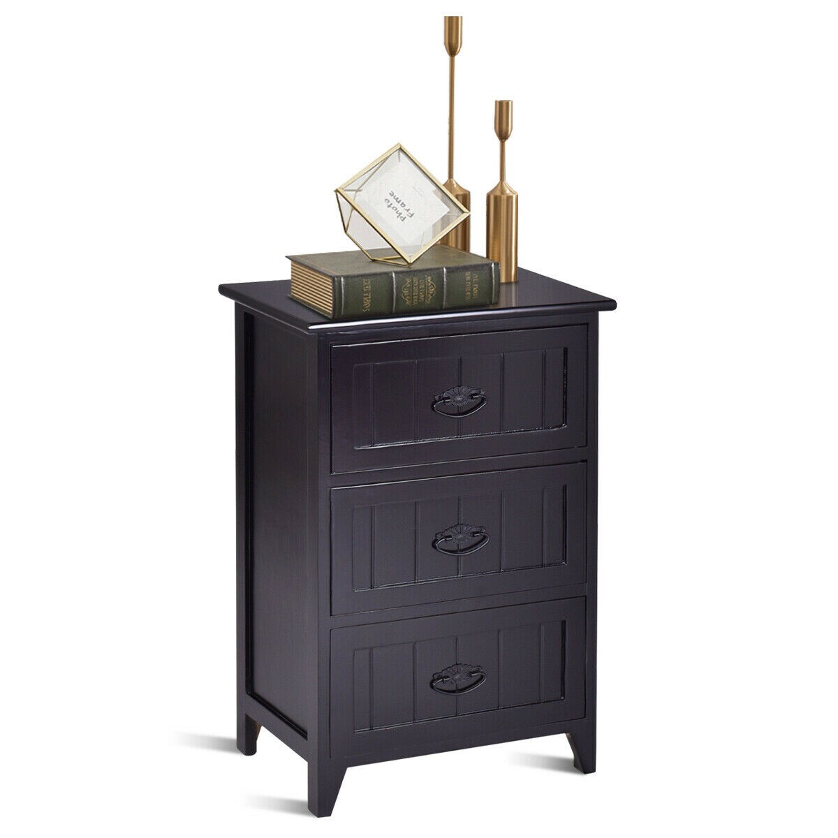 3 Drawers Nightstand End Table Storage Wood Side Bedside Black