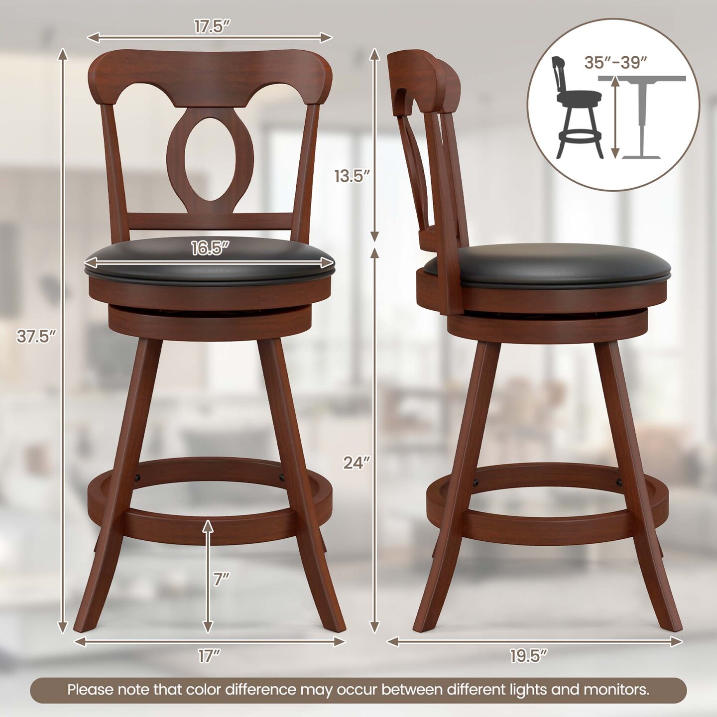 Costway Set of 2 Bar Stools  Swivel Counter Height Chairs with Footrest for Kitchen