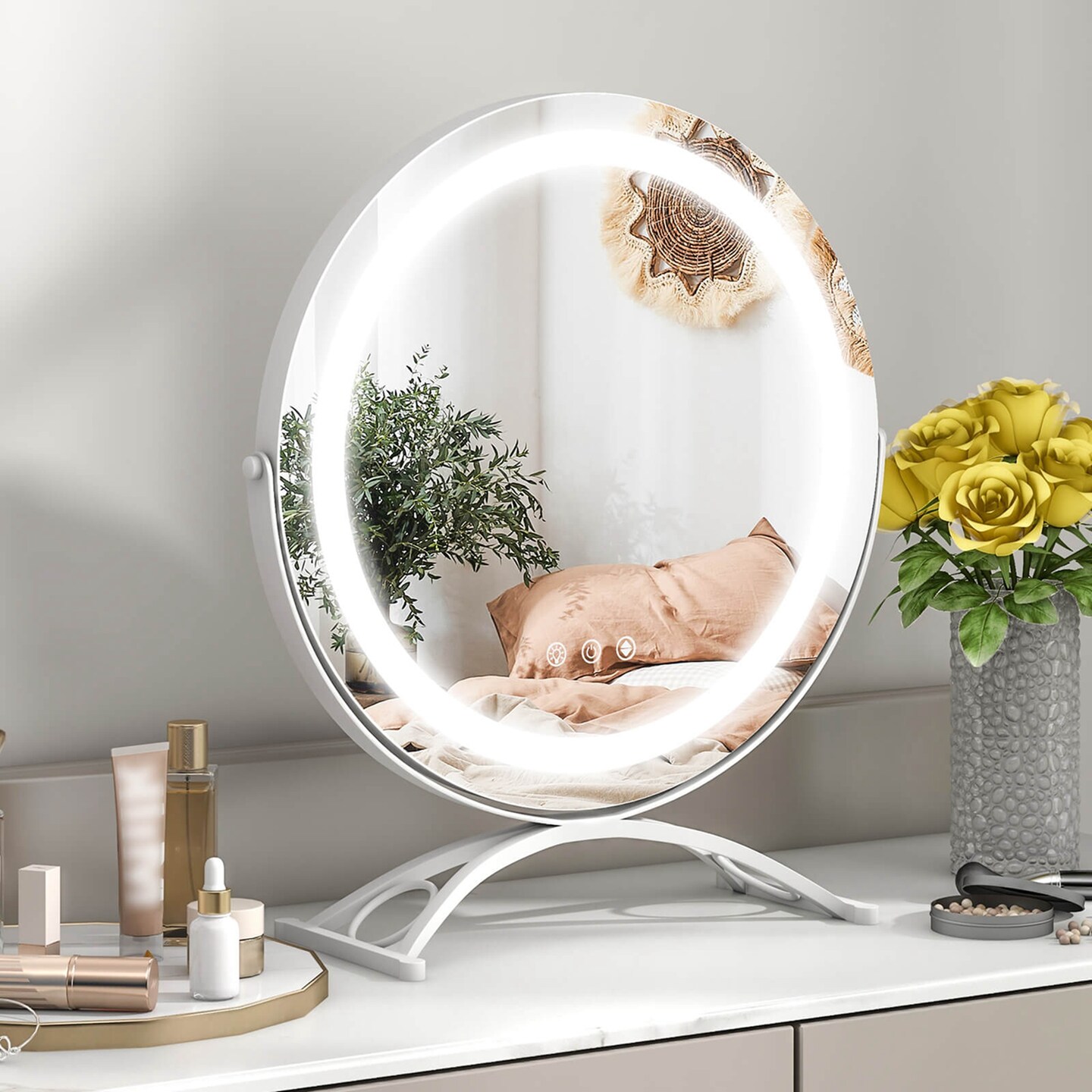 Costway 16" Round Makeup Vanity Mirror 3 Color Dimmable Lights Memory Function Black/Gold/White