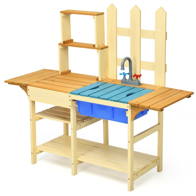 Kid&#x27;s Outdoor Wooden Pretend Cook Kitchen Playset Toy