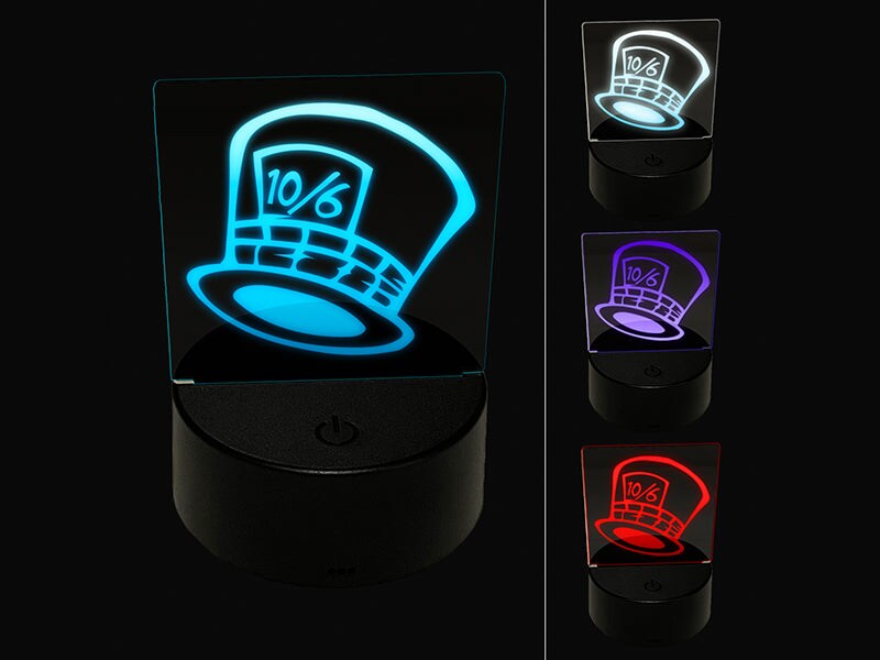 Mad Hatter Hat from Alice in Wonderland 3D Illusion LED Night Light Sign Nightstand Desk Lamp