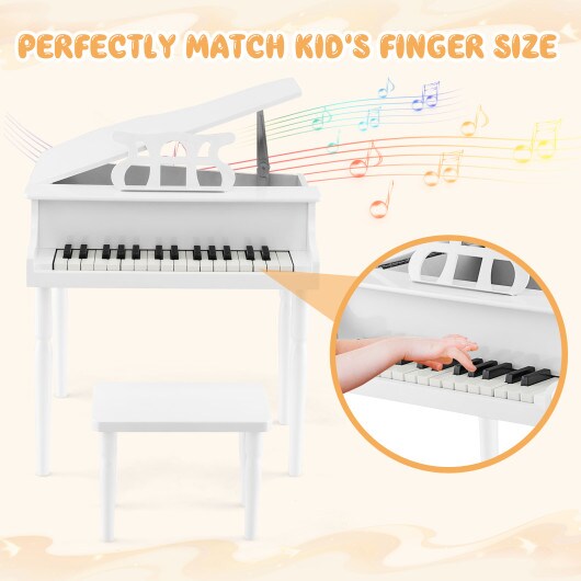 30-Key Wood Toy Kids Grand Piano with Bench and Music Rack