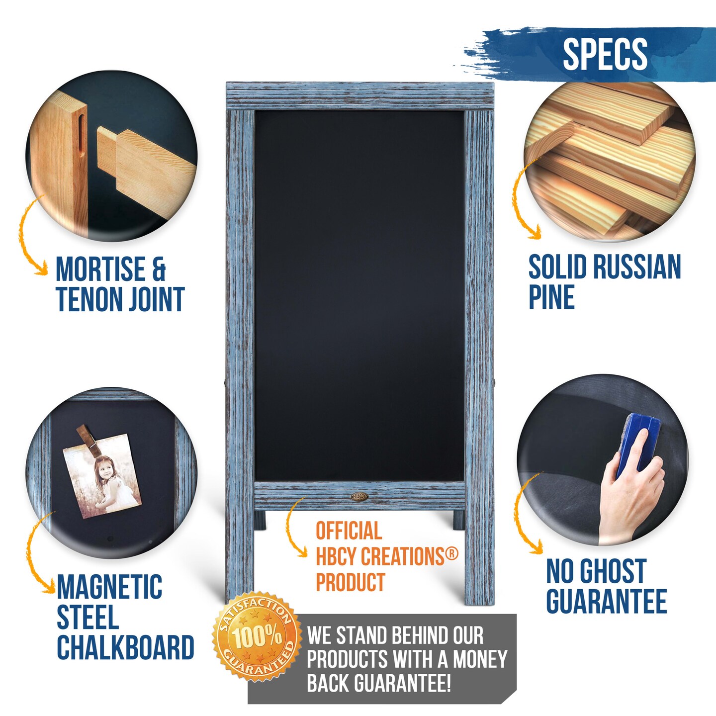 HBCY Creations Magnetic A-Frame Chalkboard Deluxe Set / 8 Chalk Markers + 10 Stencils + 2 Magnets Outdoor Sidewalk Chalkboard Sign / Large 48&#x22; x 24&#x22;