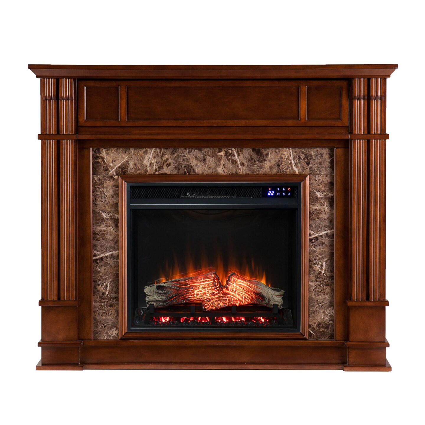 Southern Enterprises 48&#x22; Brown and Black Traditional Style Rectangular Electric Fireplace