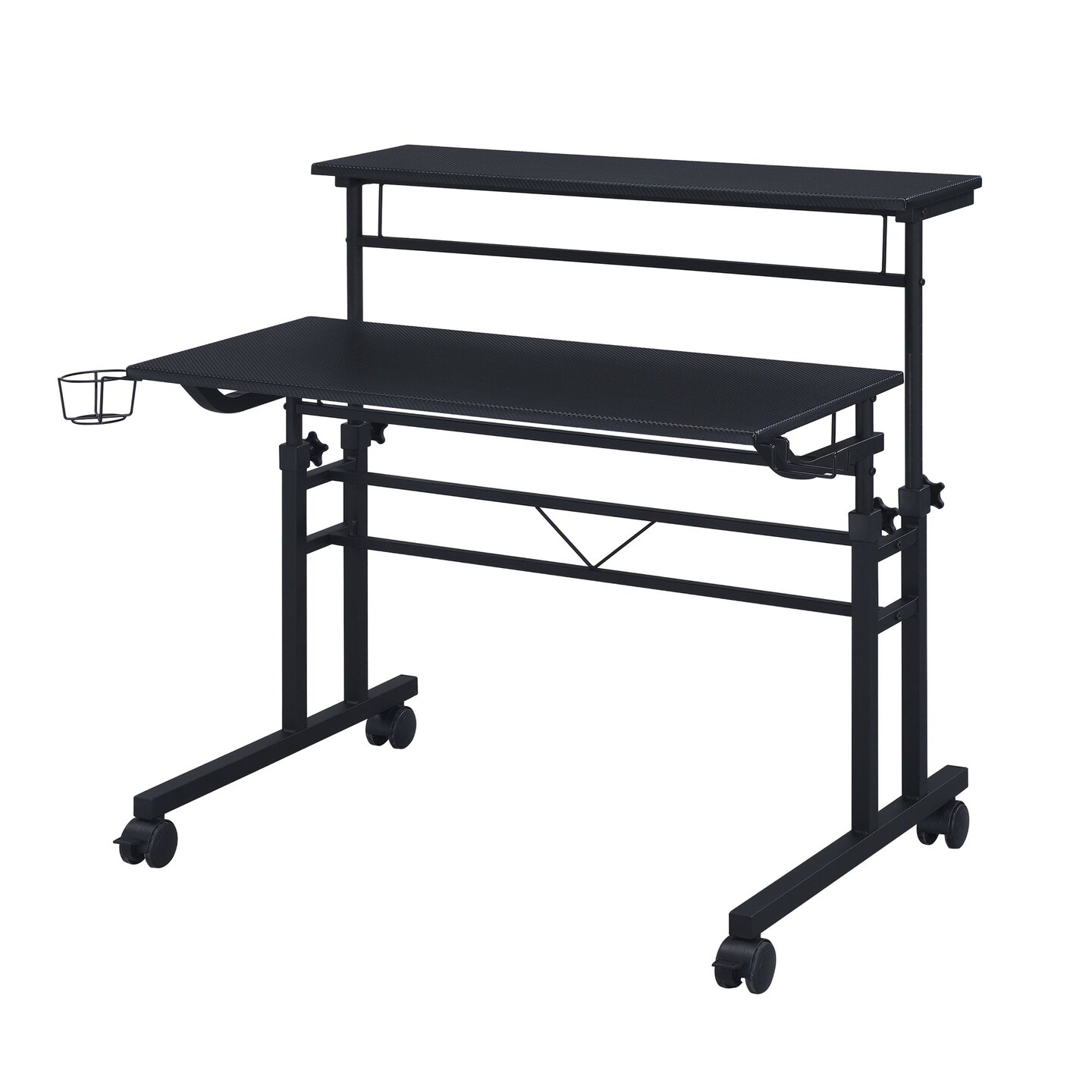 Techni Office Solutions 40&#x22; Black Writing Desk with Height Adjustable Desktop and Moveable Shelf
