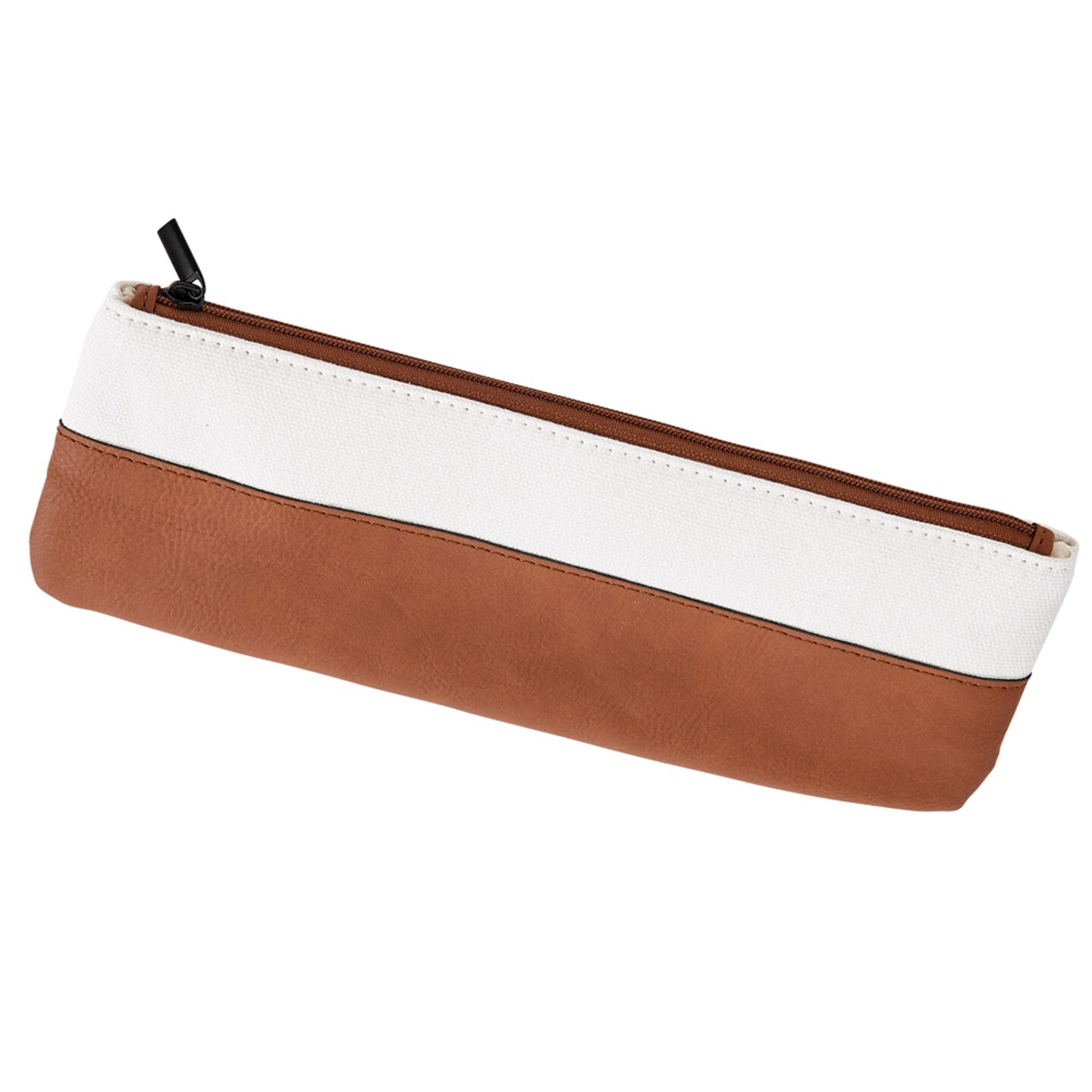 Contemporary Home Living 9.25&#x22; Caramel and White Leatherette Rectangular Canvas Pouch