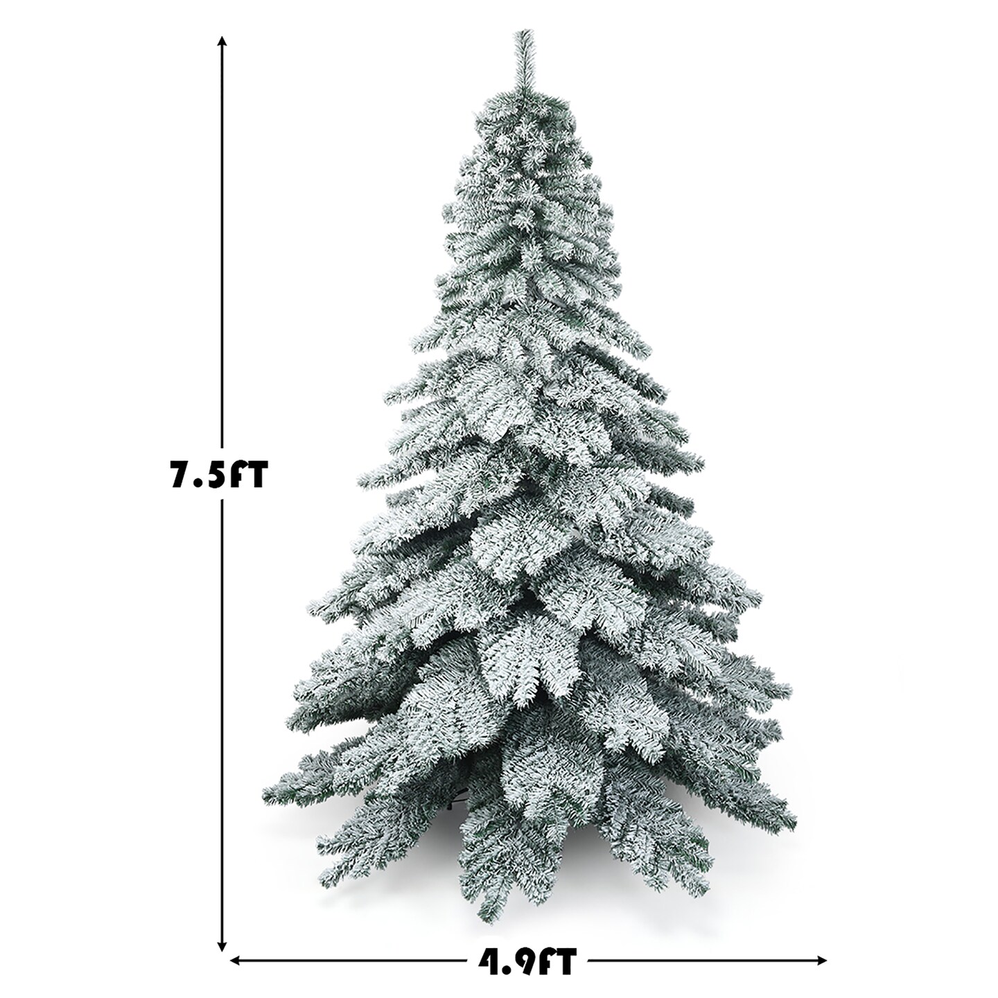 Costway 7.5 ft Snow Flocked Artificial Christmas Tree Hinged Alaskan Pine Tree Holiday