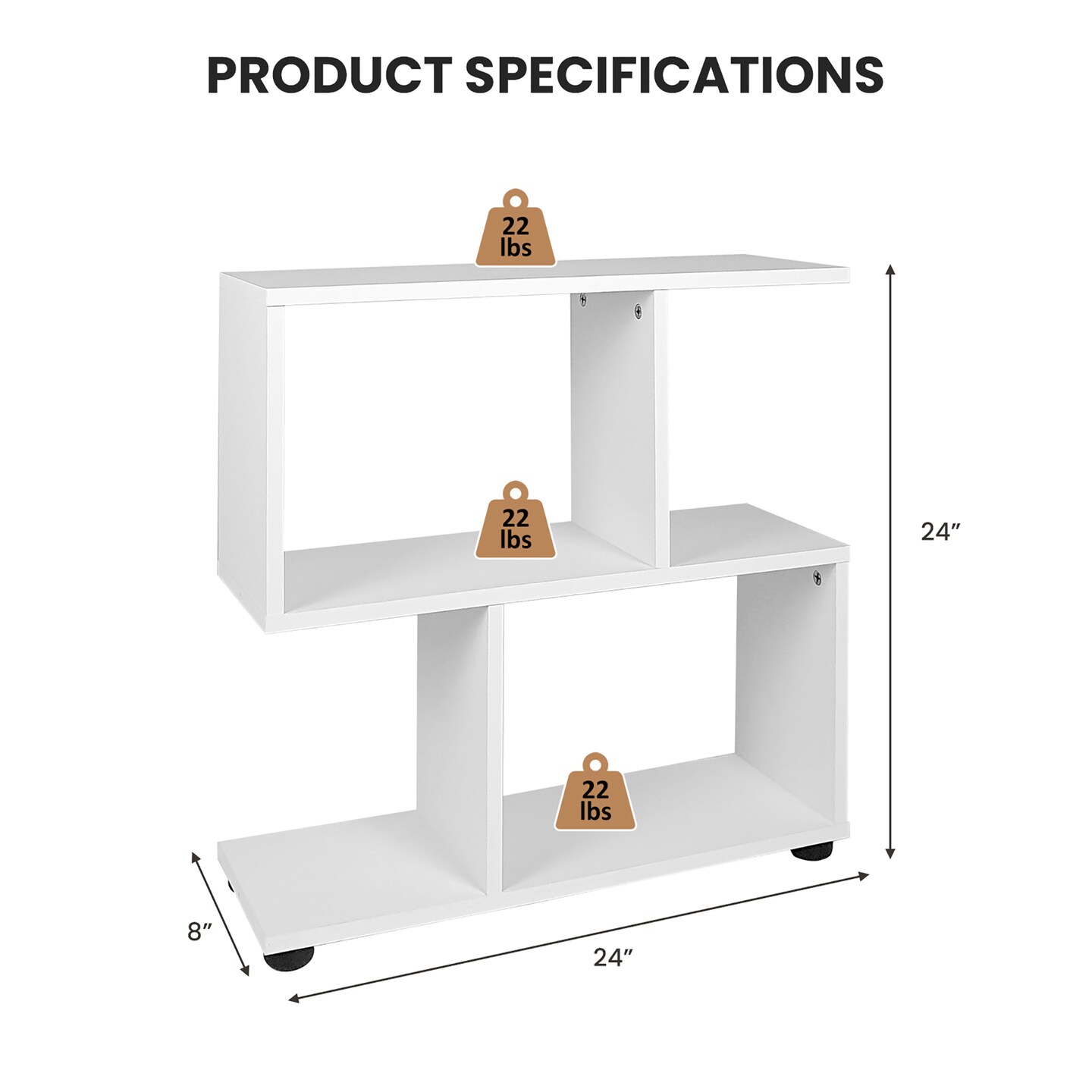 Costway 2-Tier Bookshelf S Shaped Bookcase Storage Rack Display Shelf w/Thick Foot Mats