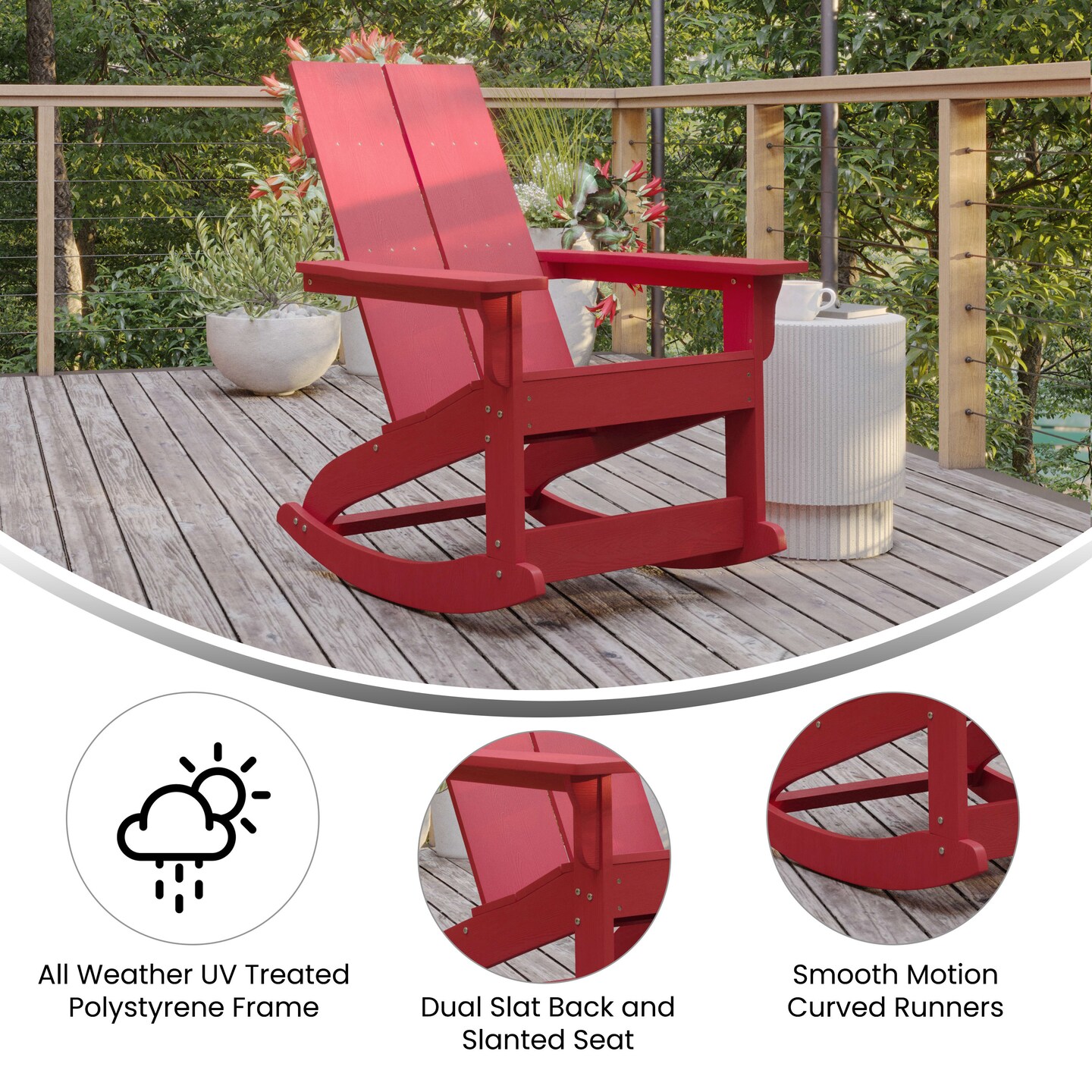 Merrick Lane Wellington UV Treated All-Weather Polyresin Adirondack Rocking Chair for Patio, Sunroom, Deck and More
