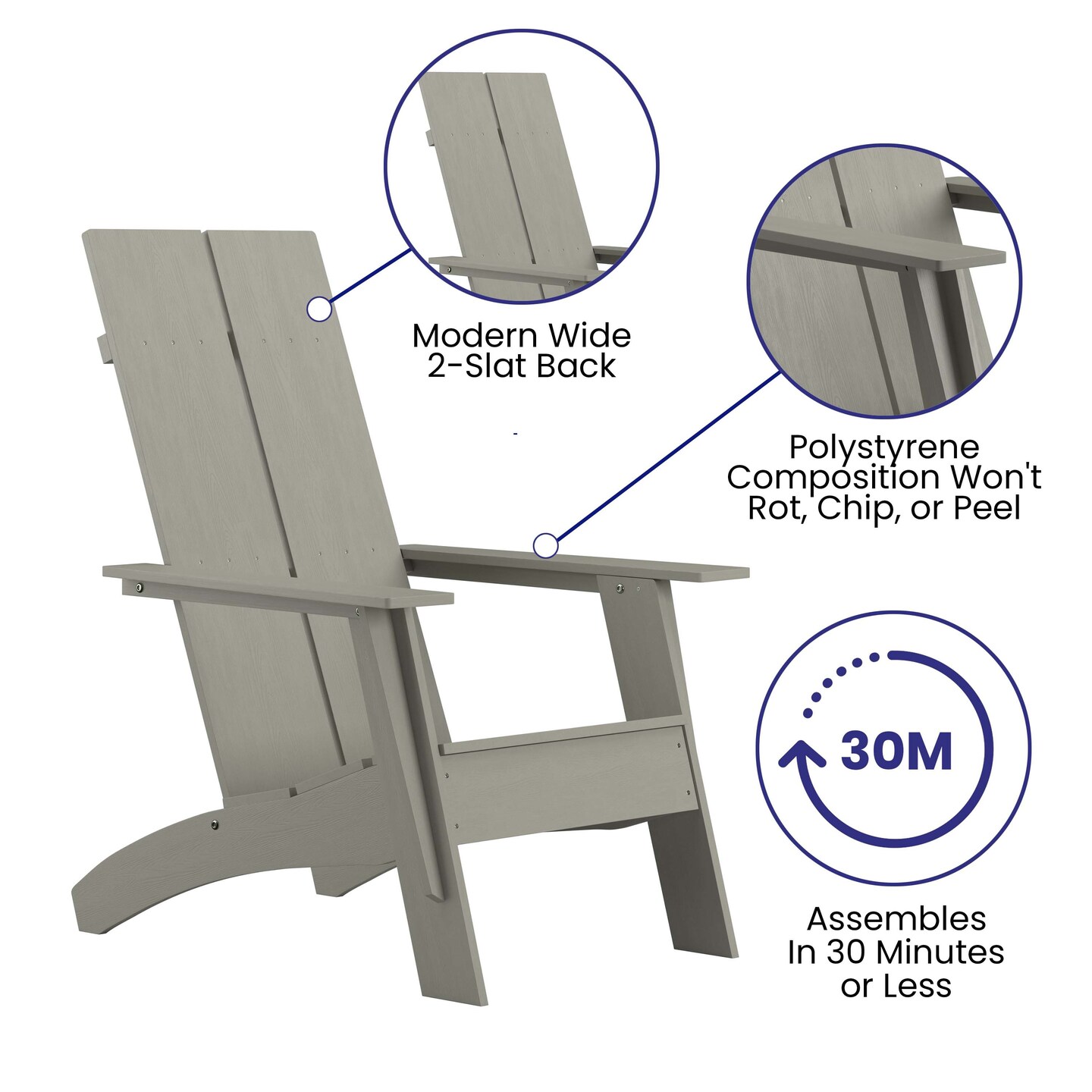 Merrick Lane Set of 2 Piedmont Modern All-Weather Poly Resin Wood Adirondack Chairs