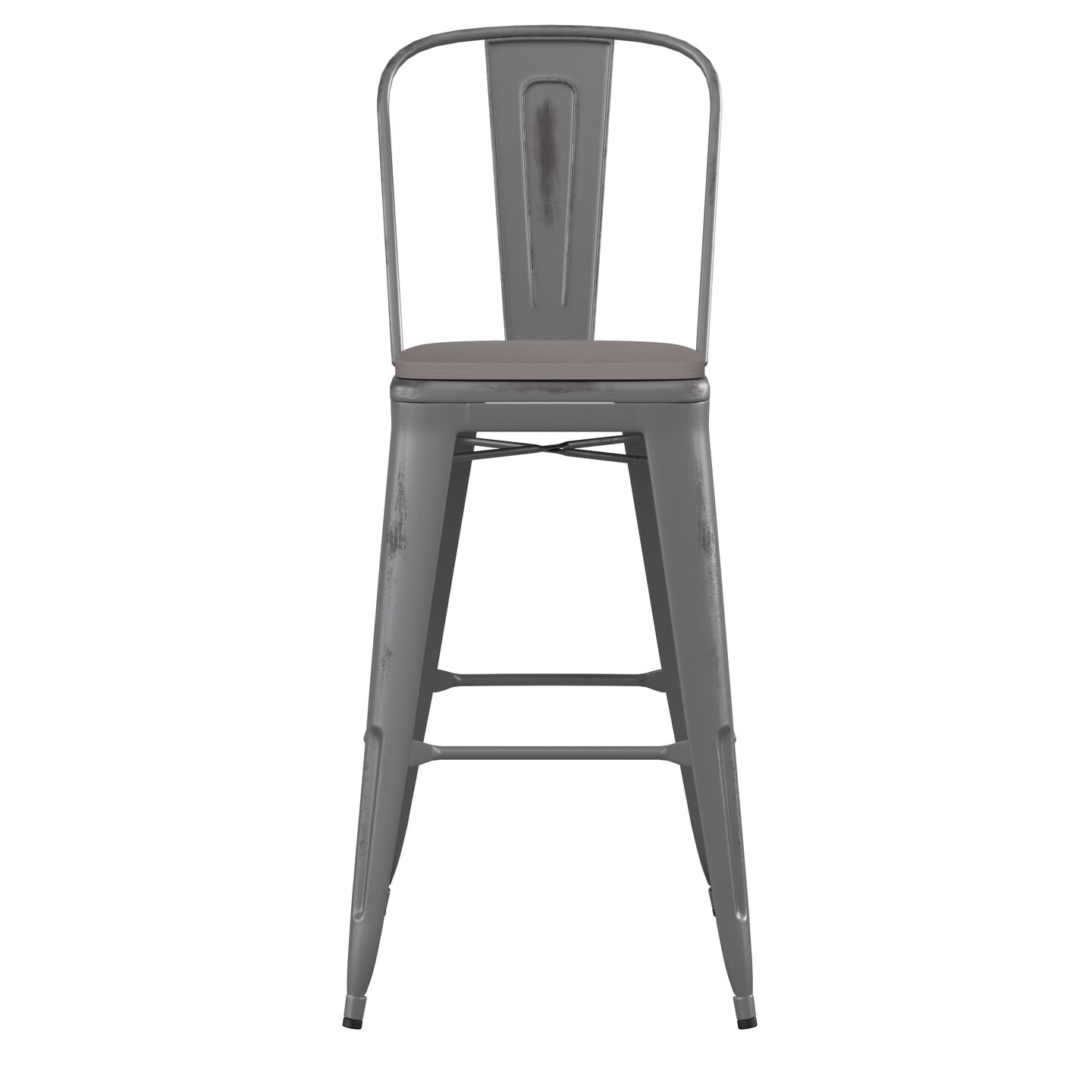 Emma and Oliver Nova Distressed Metal Stools with Backs and Polystyrene Seats for Indoor/Outdoor Use
