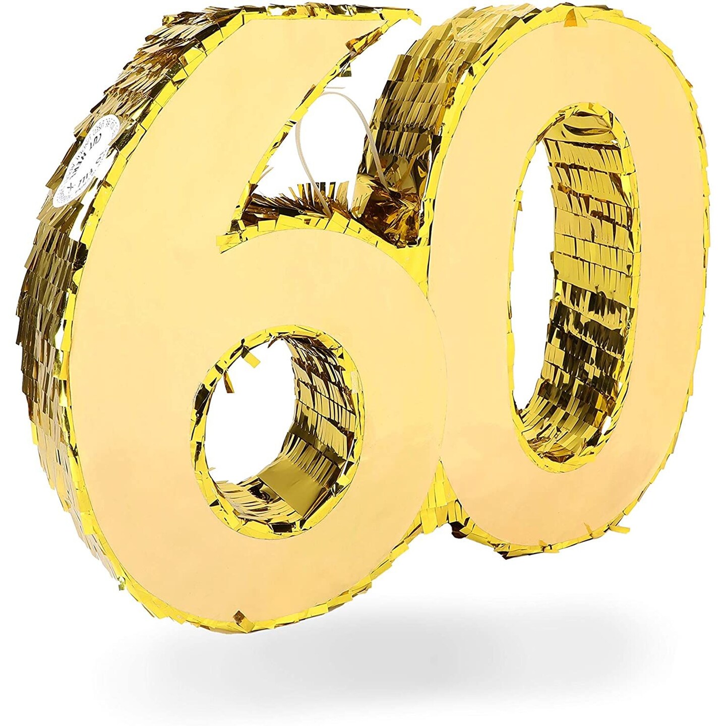 60th Gold Foil Pinata Number for Birthday and 60 Year Diamond Anniversary Party Supplies Decorations, 16.5 x 13 inches