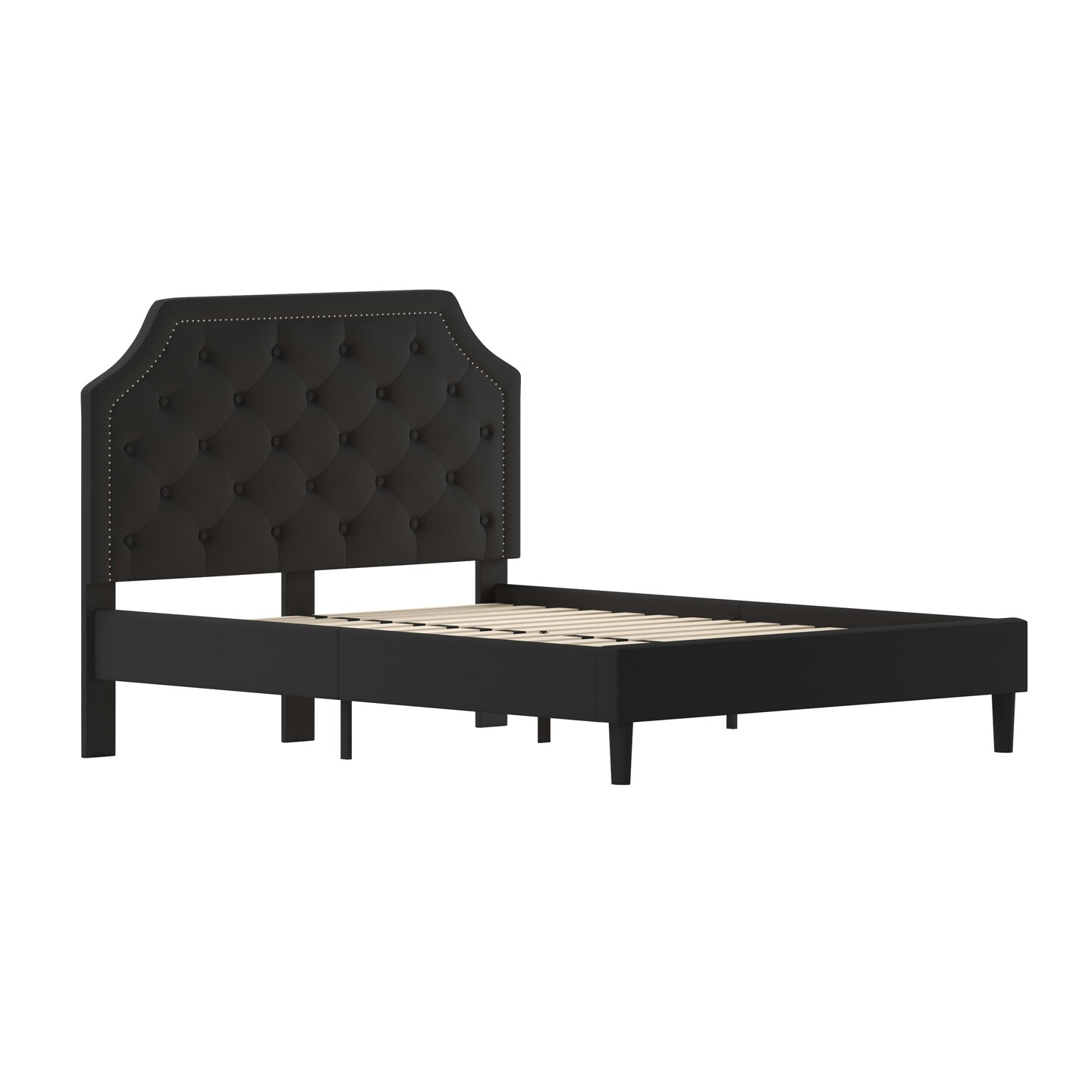 Merrick Lane Provence Platform Bed with Slatted Support Contemporary Tufted Upholstery with Accent Nail Trim