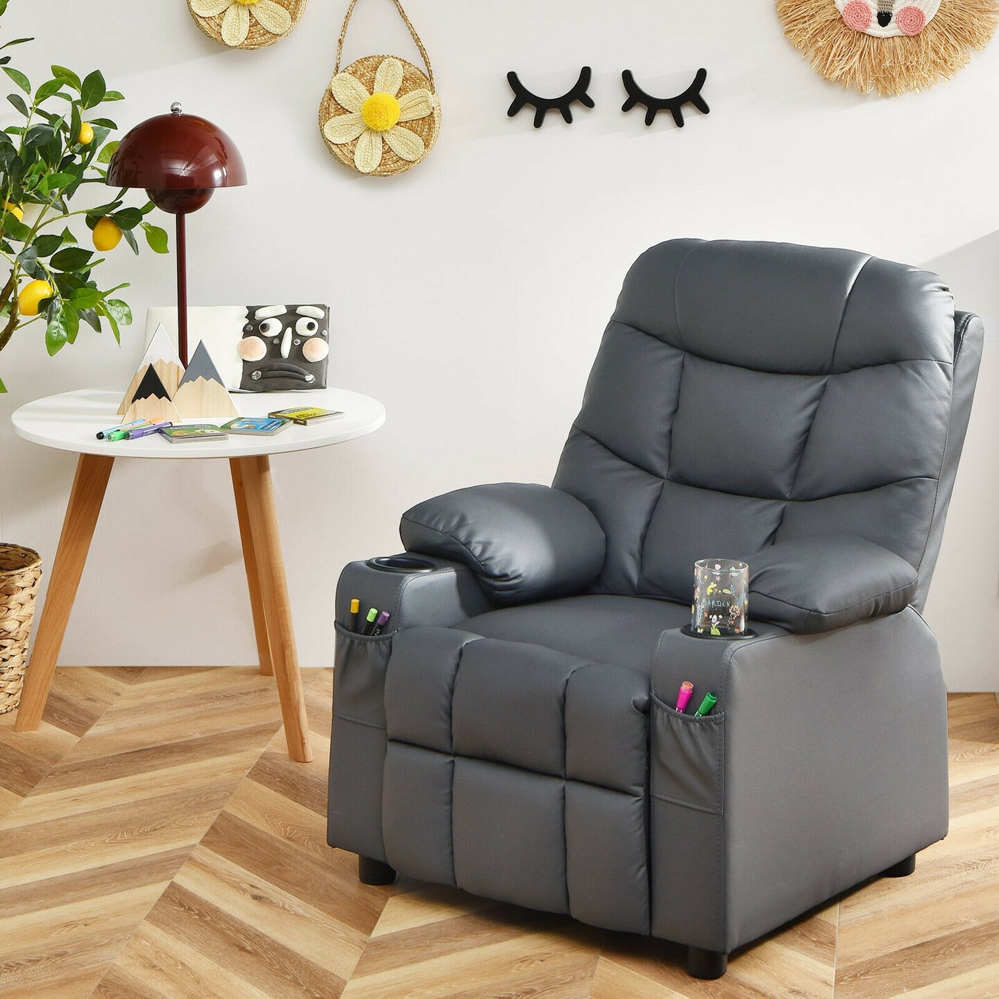 Kids Recliner Chair with Cup Holders Suitable for Children's Room, Living Room and Bedroom