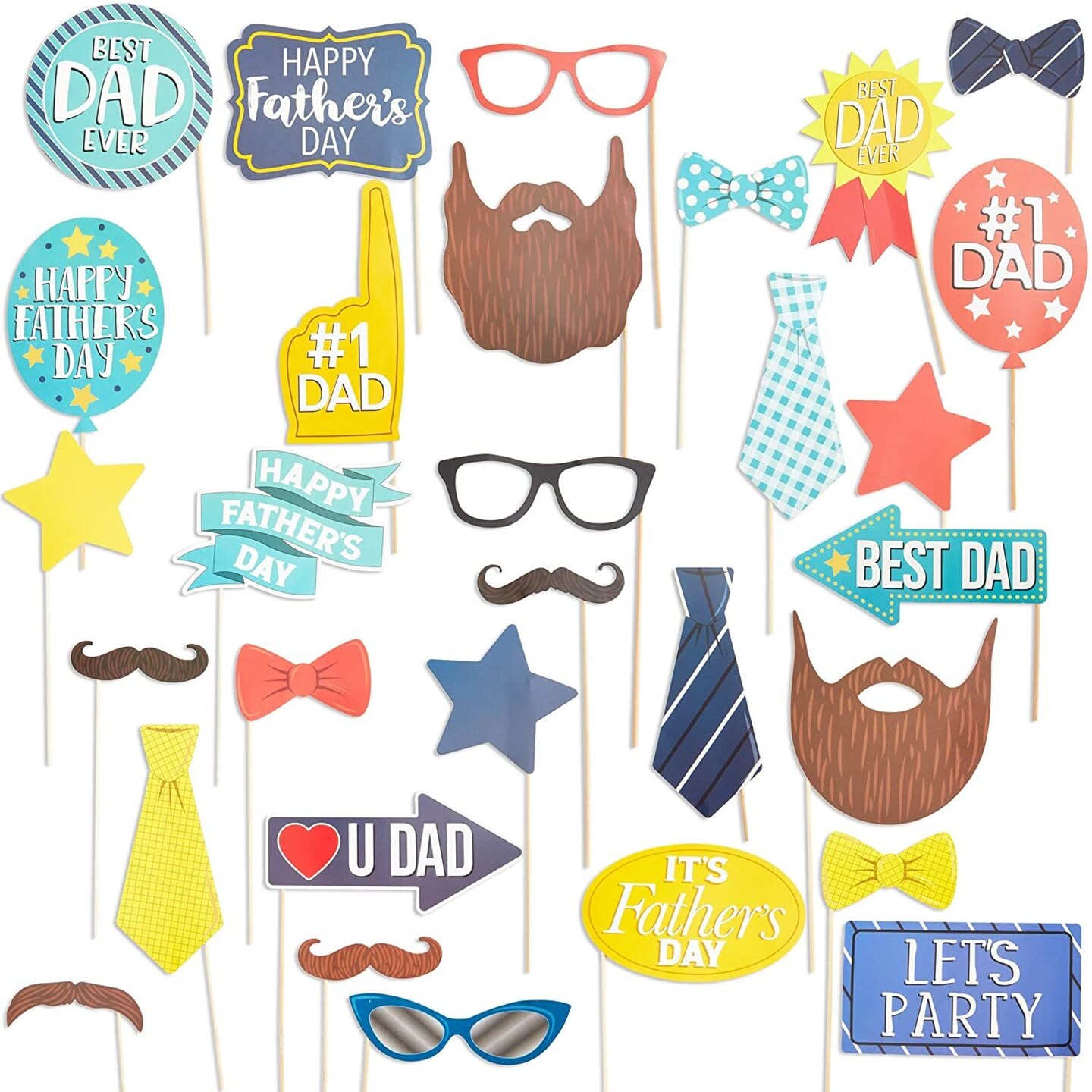 30 Pieces Father's Day Themed Funny Photo Booth Props, Pre-Assembled Picture Cutout Accessories
