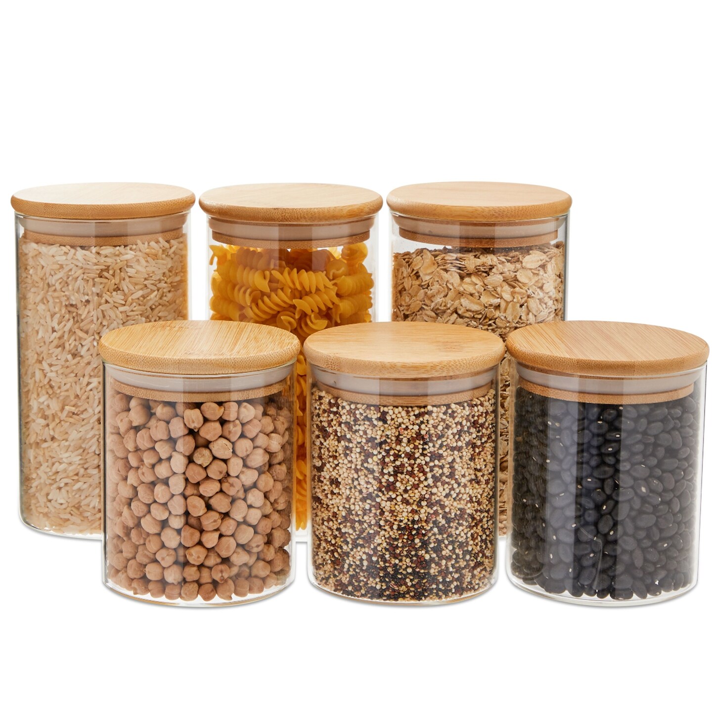 6pcs Square Glass Jars Food Storage Containers with Bamboo Lids