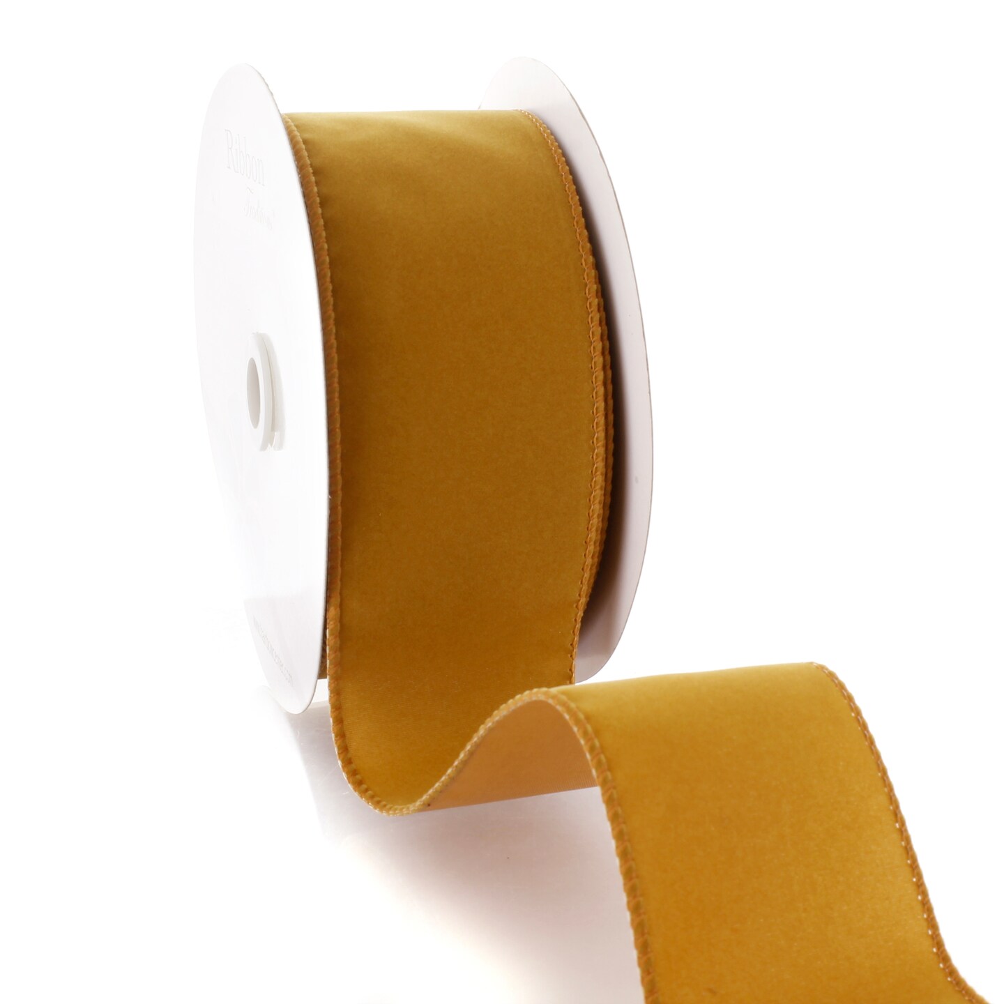 Ribbon Traditions 2.5 Wired Suede Velvet Ribbon Old Gold - 25 Yards 