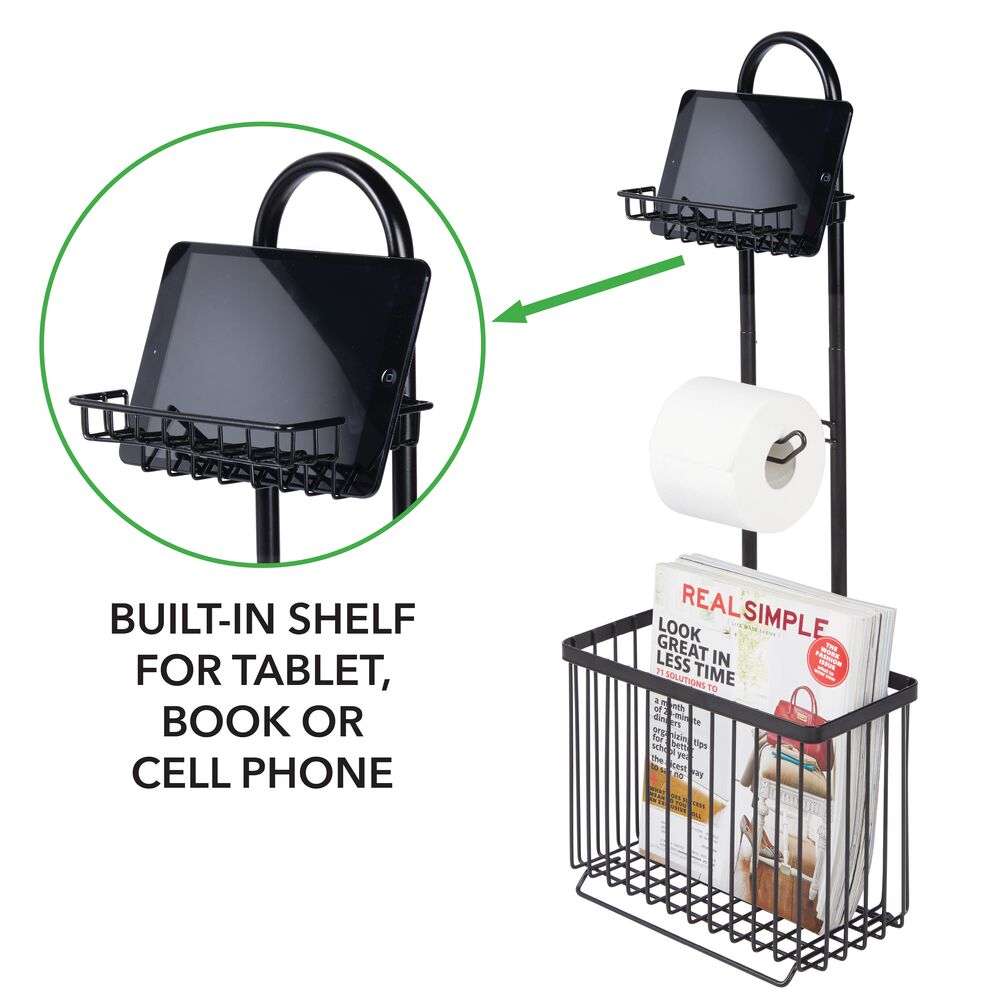 mDesign Metal Free Standing Toilet Paper Stand/Dispenser, Holds Tablet