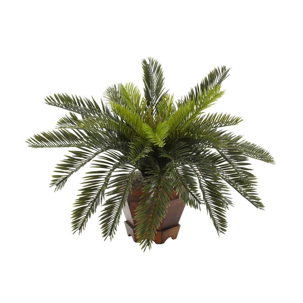 Nearly Natural   Cycas with Hexagon Vase Silk Plant Green