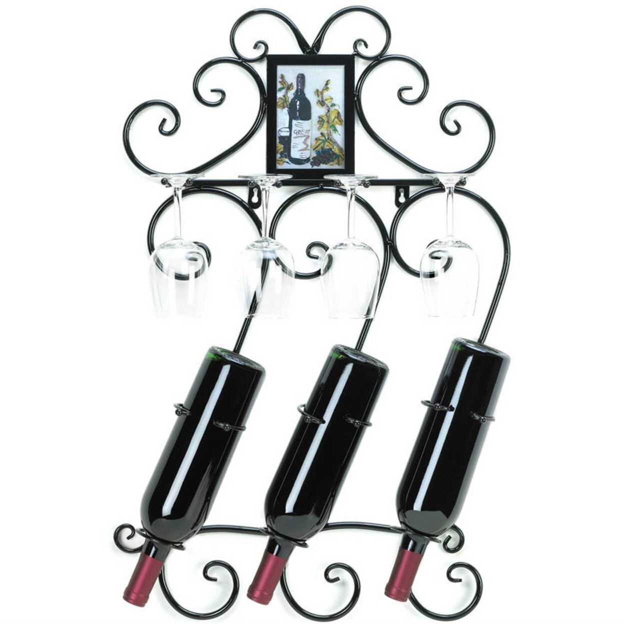 Accent Plus Home Decorative Scrolled Iron Wall-Mounted Wine Rack With Frame