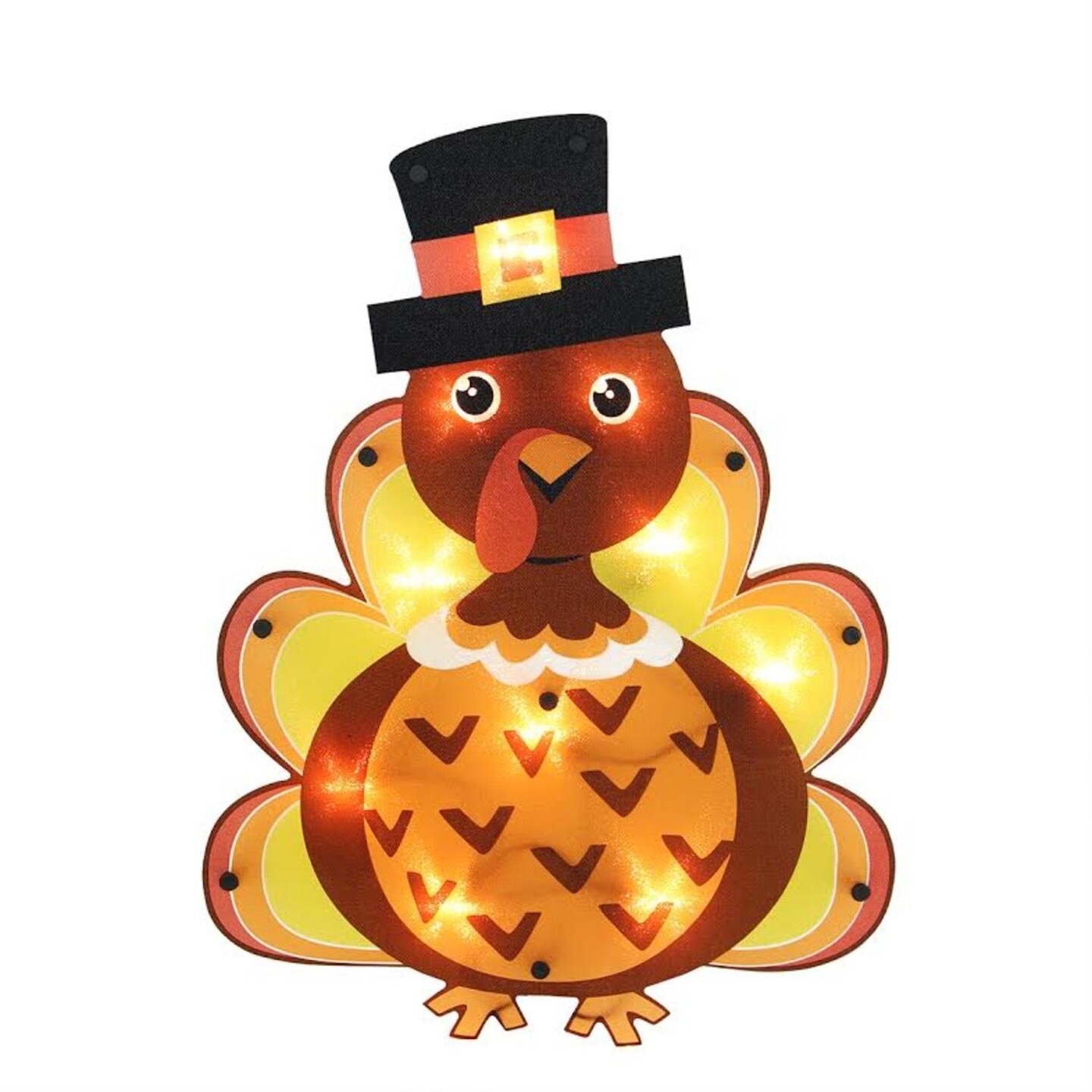 Impact Innovations Lighted Thanksgiving Turkey with Pilgrim Hat Window 16" Decoration