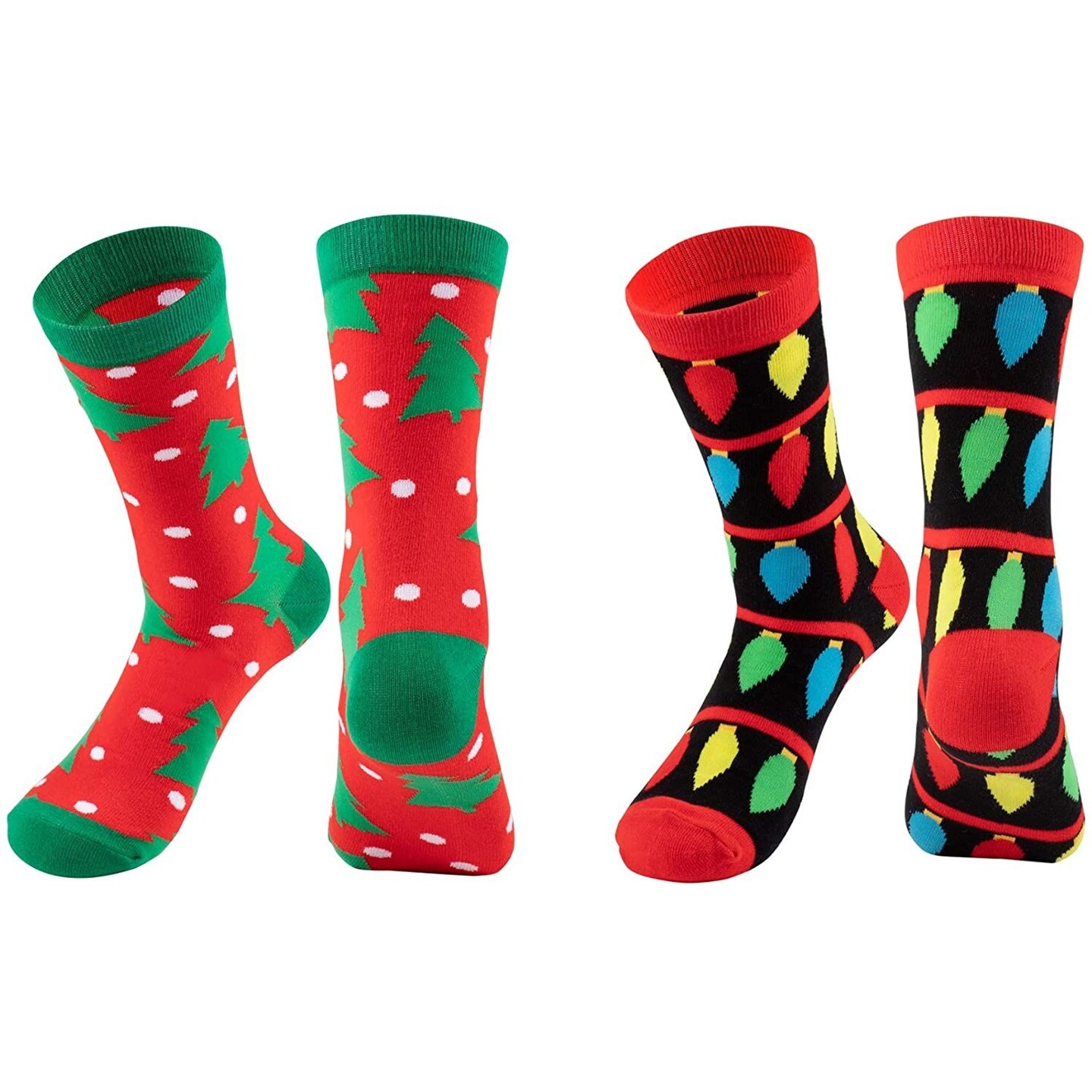 2 Pairs Christmas Tree Socks for Adult Women, Xmas Holiday Party Novelty Gifts, Unisex, One Size