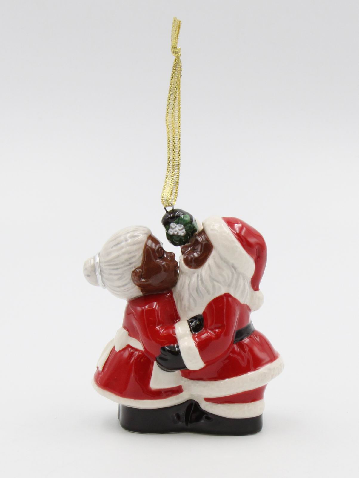 Ceramic African American Kissing Santa Couple Tree Ornament, Home D&#xE9;cor, Gift for Her, Mom, Him, Dad, Christmas tree D&#xE9;cor, Wall Decor