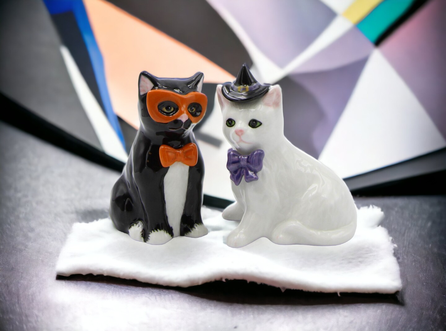 Ceramic Black and White Cats in Costumes Salt and Pepper, Home D&#xE9;cor, Gift for Her, Mom, Kitchen D&#xE9;cor, Cat Lovers Gift, Pet Loss Gift