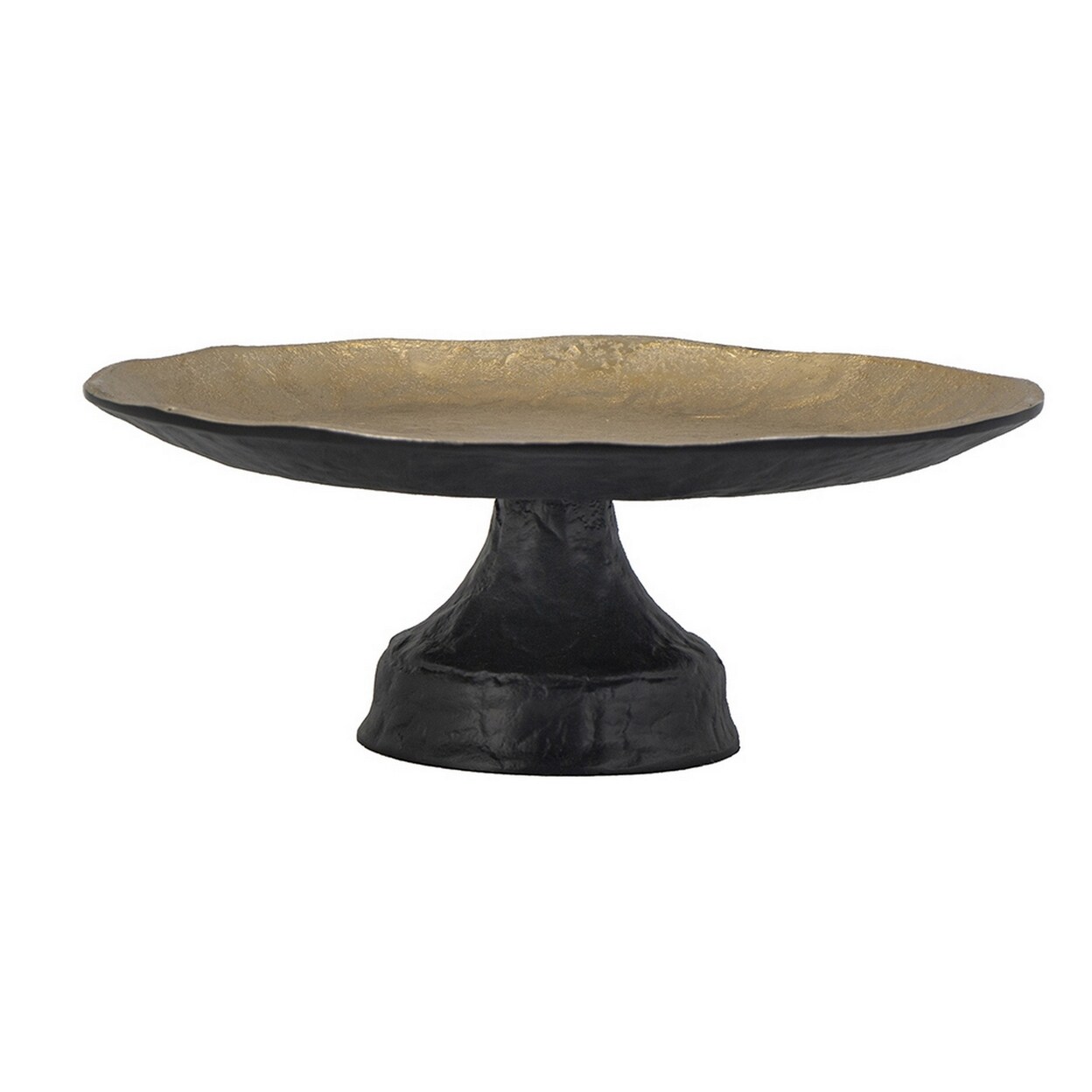 Saltoro Sherpi 14 Inch Round Decorative Tray, Black and Gold Aluminum, Textured Surface-