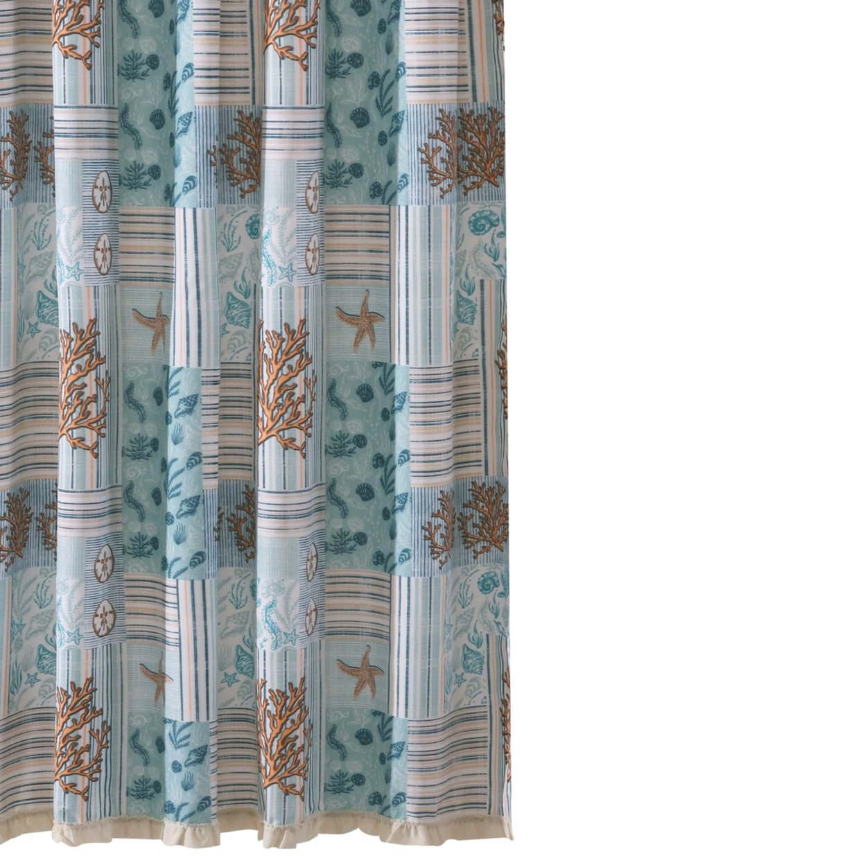 Saltoro Sherpi Sea Life Print Shower Curtain with Button holes, Blue and Brown