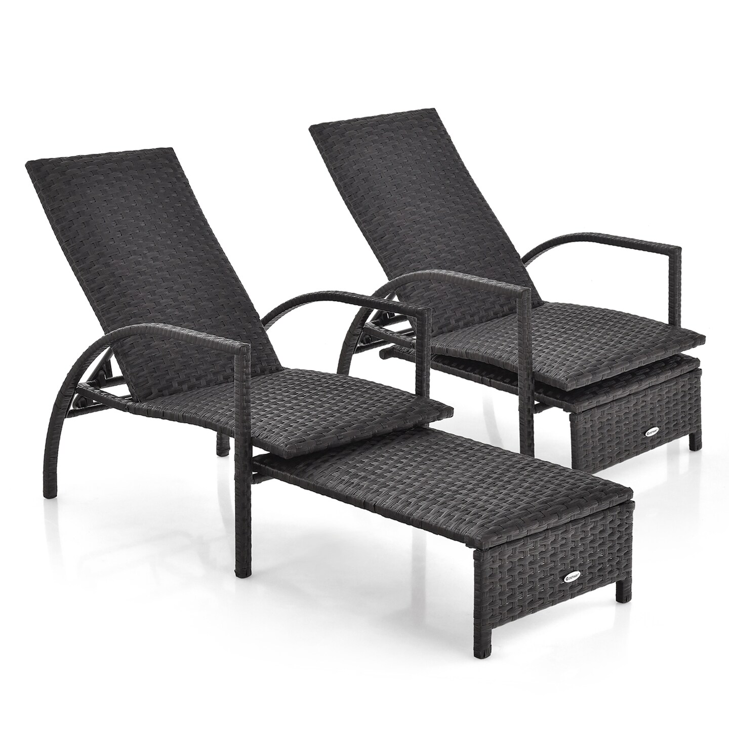 Costway Patio Wicker Elastic Sponge Lounge Chair Back Adjustable with Retractable Ottoman