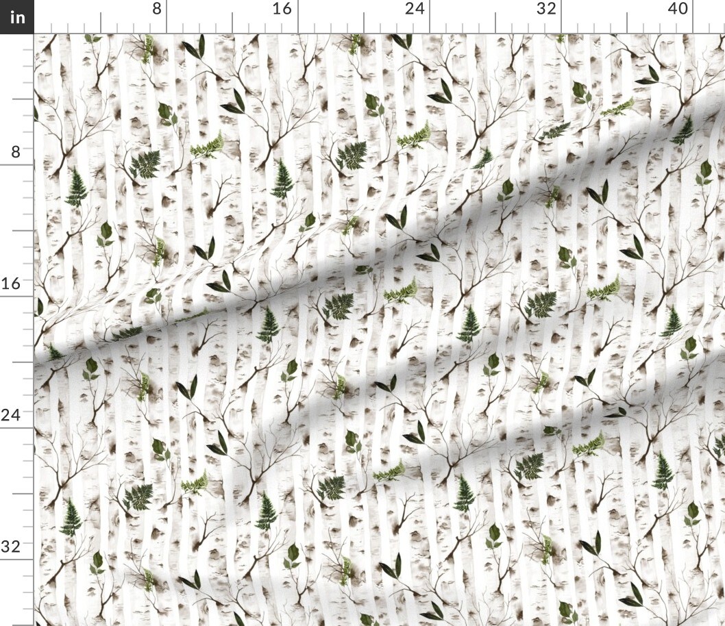Various Fabrics by the Yard or Fat Quarter Woodland Rustic Nature Forest Birch Woods Trees Botanical Custom Printed Fabric by Spoonflower
