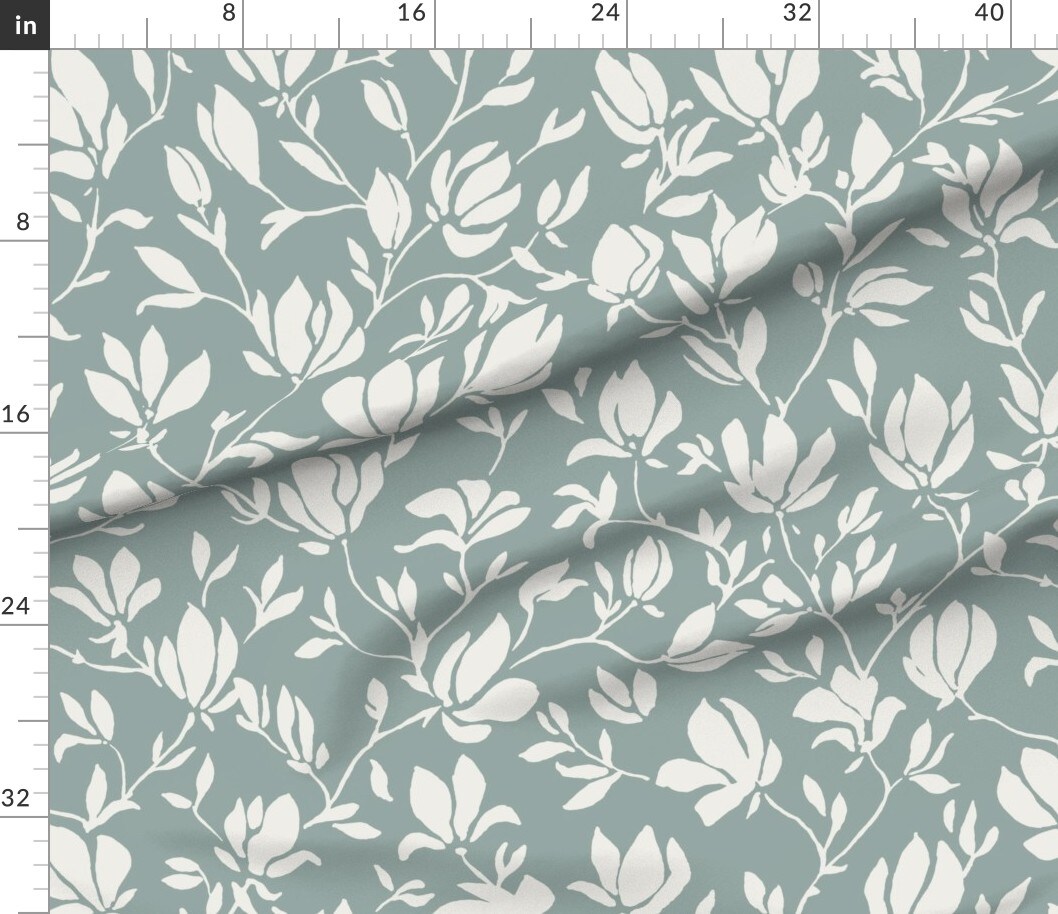 Modern Floral Large Scale Sage Green Elegant Custom Printed Fabric by Spoonflower Various Fabrics by the Yard or Fat Quarter